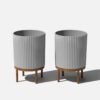 Veradek Demi 16 in. Raised with Stand Round Gray Plastic Planter with Brown Stand (2-Pack) DMSTV16CBR-2PK
