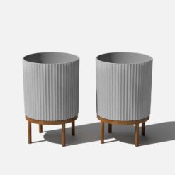 Veradek Demi 16 in. Raised with Stand Round Gray Plastic Planter with Brown Stand (2-Pack) DMSTV16CBR-2PK