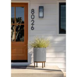 Veradek Demi 16 in. Raised with Stand Round Gray Plastic Planter with Brown Stand (2-Pack) DMSTV16CBR-2PK