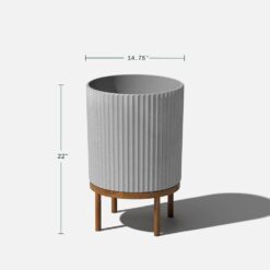 Veradek Demi 16 in. Raised with Stand Round Gray Plastic Planter with Brown Stand (2-Pack) DMSTV16CBR-2PK