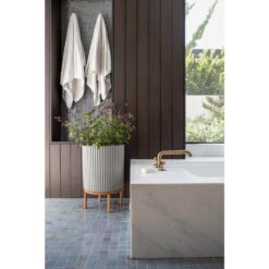 Veradek Demi 16 in. Raised with Stand Round Gray Plastic Planter with Brown Stand (2-Pack) DMSTV16CBR-2PK