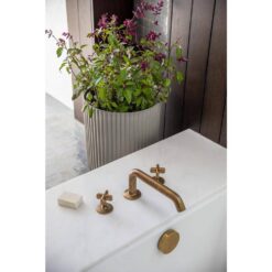 Veradek Demi 16 in. Raised with Stand Round Gray Plastic Planter with Brown Stand (2-Pack) DMSTV16CBR-2PK