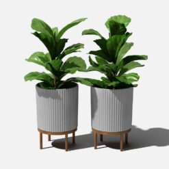 Veradek Demi 16 in. Raised with Stand Round Gray Plastic Planter with Brown Stand (2-Pack) DMSTV16CBR-2PK