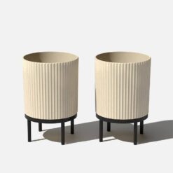 Veradek Demi 16 in. Raised with Stand Round Sand Plastic Planter with Black Stand (2-Pack) DMSTV16TBL-2PK