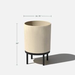 Veradek Demi 16 in. Raised with Stand Round Sand Plastic Planter with Black Stand (2-Pack) DMSTV16TBL-2PK
