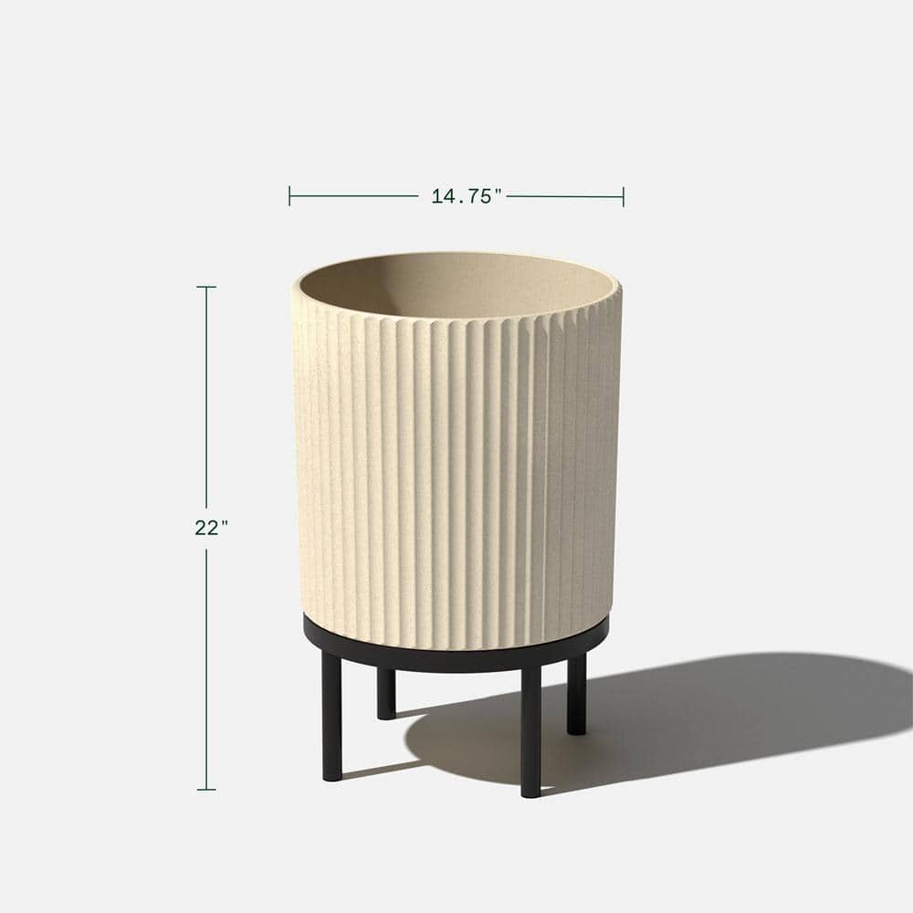 Veradek Demi 16 in. Raised with Stand Round Sand Plastic Planter with Black Stand (2-Pack) DMSTV16TBL-2PK