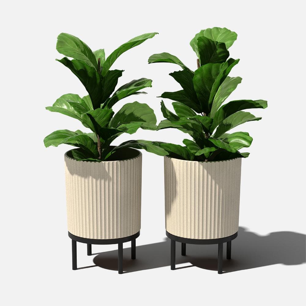 Veradek Demi 16 in. Raised with Stand Round Sand Plastic Planter with Black Stand (2-Pack) DMSTV16TBL-2PK