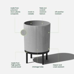 Veradek Demi 16 in. Raised with Stand Round Gray Plastic Planter with Black Stand (2-Pack) DMSTV16CBL-2PK