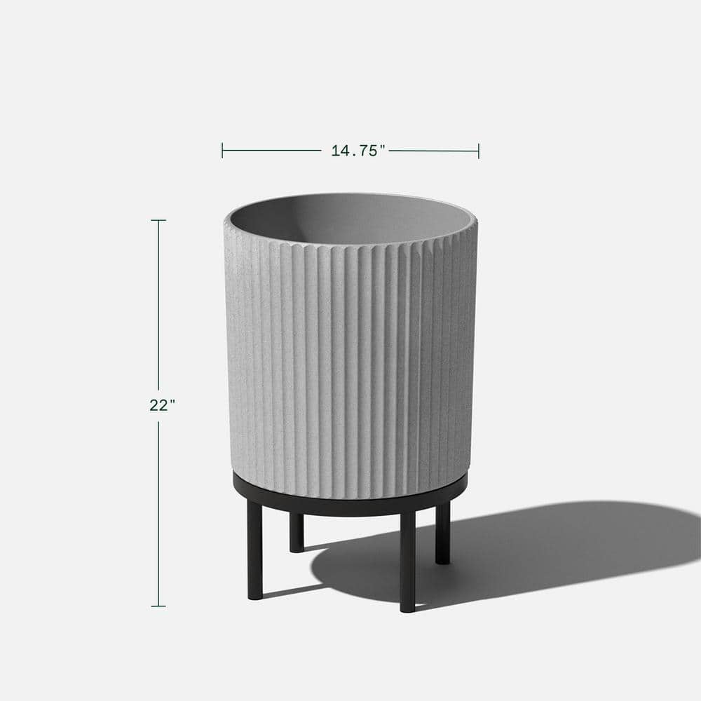 Veradek Demi 16 in. Raised with Stand Round Gray Plastic Planter with Black Stand (2-Pack) DMSTV16CBL-2PK
