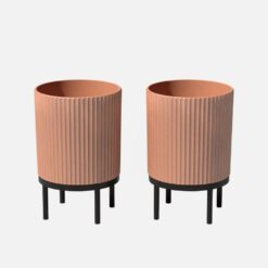 Veradek Demi 16 in. Raised with Stand Round Terracotta Plastic Planter with Black Stand (2 Pack) DMSTV16ABL-2PK