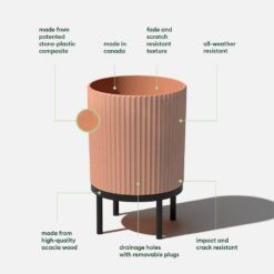 Veradek Demi 16 in. Raised with Stand Round Terracotta Plastic Planter with Black Stand (2 Pack) DMSTV16ABL-2PK