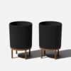 Veradek Demi 16 in. Raised with Stand Round Black Plastic Planter with Brown Stand (2-Pack) DMSTV16BBR-2PK