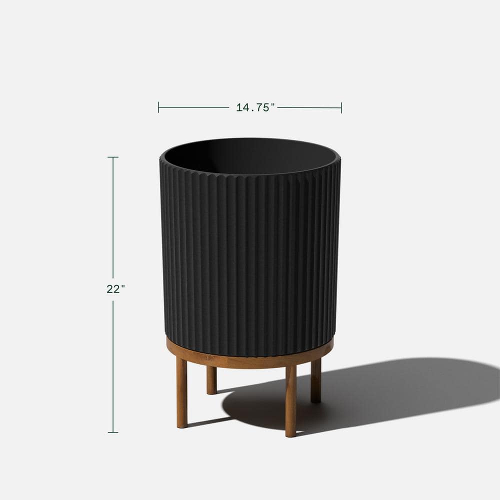 Veradek Demi 16 in. Raised with Stand Round Black Plastic Planter with Brown Stand (2-Pack) DMSTV16BBR-2PK