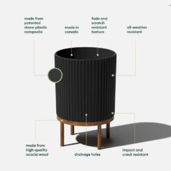 Veradek Demi 16 in. Raised with Stand Round Black Plastic Planter with Brown Stand (2-Pack) DMSTV16BBR-2PK