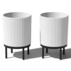 Veradek Demi 16 in. Raised with Stand Round White Plastic Planter with Black Stand (2-Pack) DMSTV16WBL-2PK