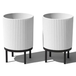 Veradek Demi 16 in. Raised with Stand Round White Plastic Planter with Black Stand (2-Pack) DMSTV16WBL-2PK