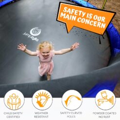 JUMPZYLLA Trampoline Outdoor 10FT with Enclosure and Ladder, ASTM Approved Recreational Trampoline for Kids and Adults, Anti-Rust Coated Frame, Blue