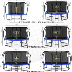 JUMPZYLLA Trampoline Outdoor 10FT with Enclosure and Ladder, ASTM Approved Recreational Trampoline for Kids and Adults, Anti-Rust Coated Frame, Blue
