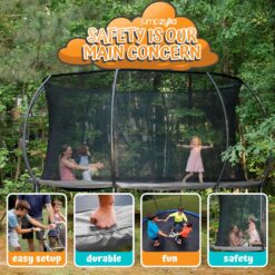 JUMPZYLLA Trampoline Outdoor 10FT with Enclosure and Ladder, ASTM Approved Recreational Trampoline for Kids and Adults, Anti-Rust Coated Frame, Gray
