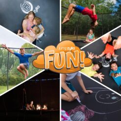 JUMPZYLLA Trampoline Outdoor 10FT with Enclosure and Ladder, ASTM Approved Recreational Trampoline for Kids and Adults, Anti-Rust Coated Frame, Gray