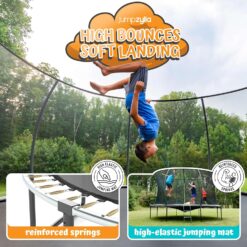 JUMPZYLLA Trampoline Outdoor 10FT with Enclosure and Ladder, ASTM Approved Recreational Trampoline for Kids and Adults, Anti-Rust Coated Frame, Gray