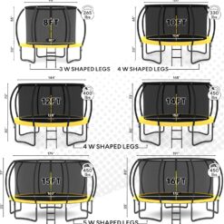 JUMPZYLLA Trampoline Outdoor 10FT with Enclosure and Ladder, ASTM Approved Recreational Trampoline for Kids and Adults, Anti-Rust Coated Frame, Yellow