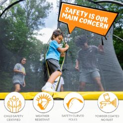 JUMPZYLLA Trampoline Outdoor 10FT with Enclosure and Ladder, ASTM Approved Recreational Trampoline for Kids and Adults, Anti-Rust Coated Frame, Yellow