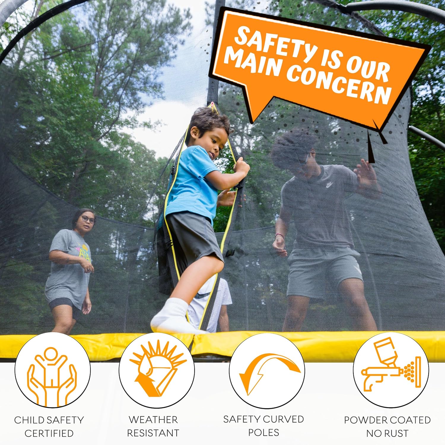 JUMPZYLLA Trampoline Outdoor 10FT with Enclosure and Ladder, ASTM Approved Recreational Trampoline for Kids and Adults, Anti-Rust Coated Frame, Yellow
