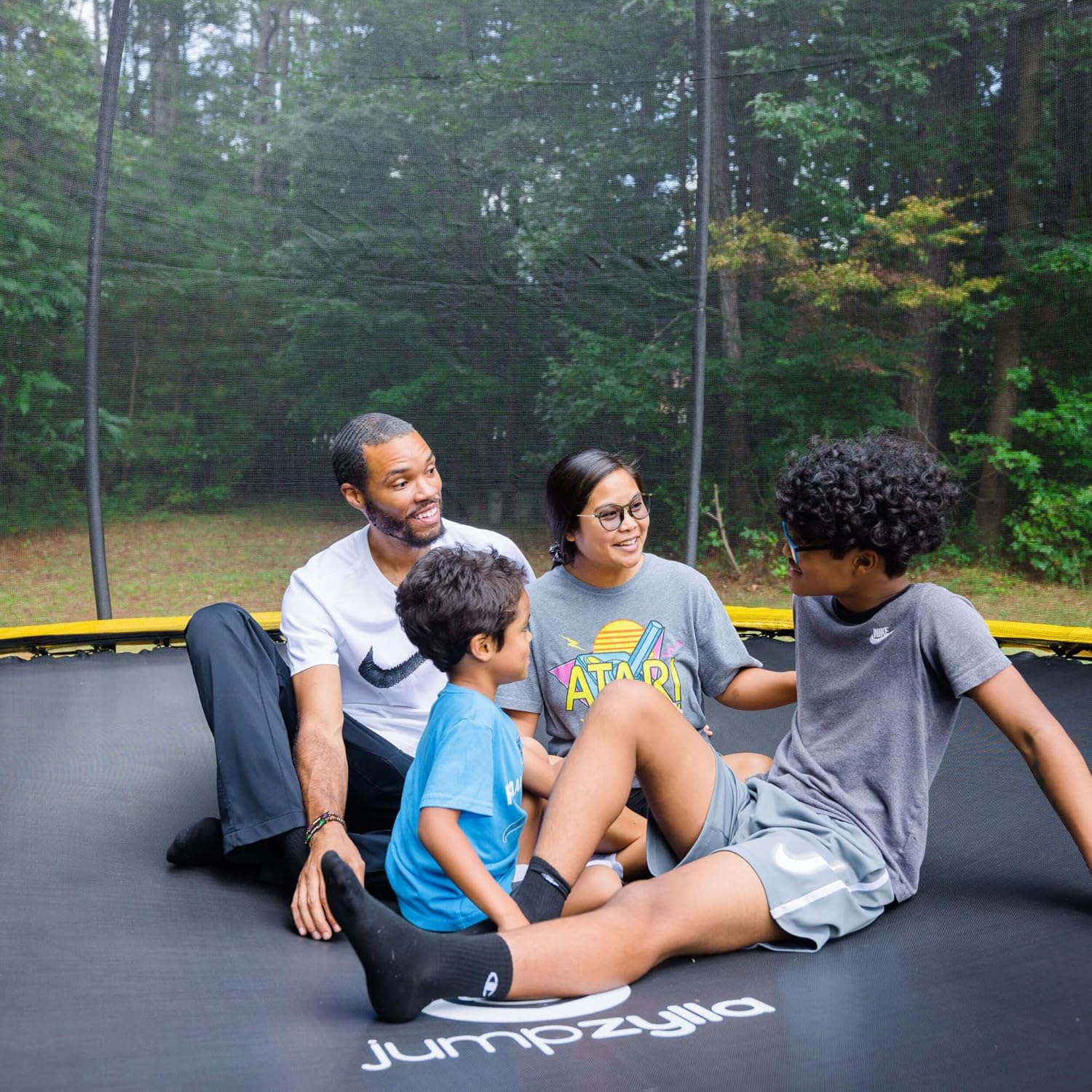 JUMPZYLLA Trampoline Outdoor 10FT with Enclosure and Ladder, ASTM Approved Recreational Trampoline for Kids and Adults, Anti-Rust Coated Frame, Yellow
