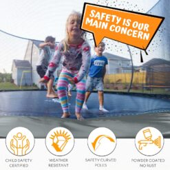 JUMPZYLLA Trampoline Outdoor 12FT with Enclosure and Ladder, ASTM Approved Recreational Trampoline for Kids and Adults, Anti-Rust Coated Frame, Gray