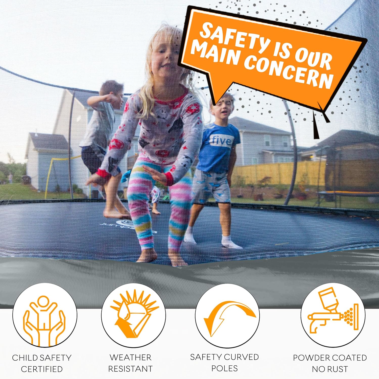 JUMPZYLLA Trampoline Outdoor 12FT with Enclosure and Ladder, ASTM Approved Recreational Trampoline for Kids and Adults, Anti-Rust Coated Frame, Gray