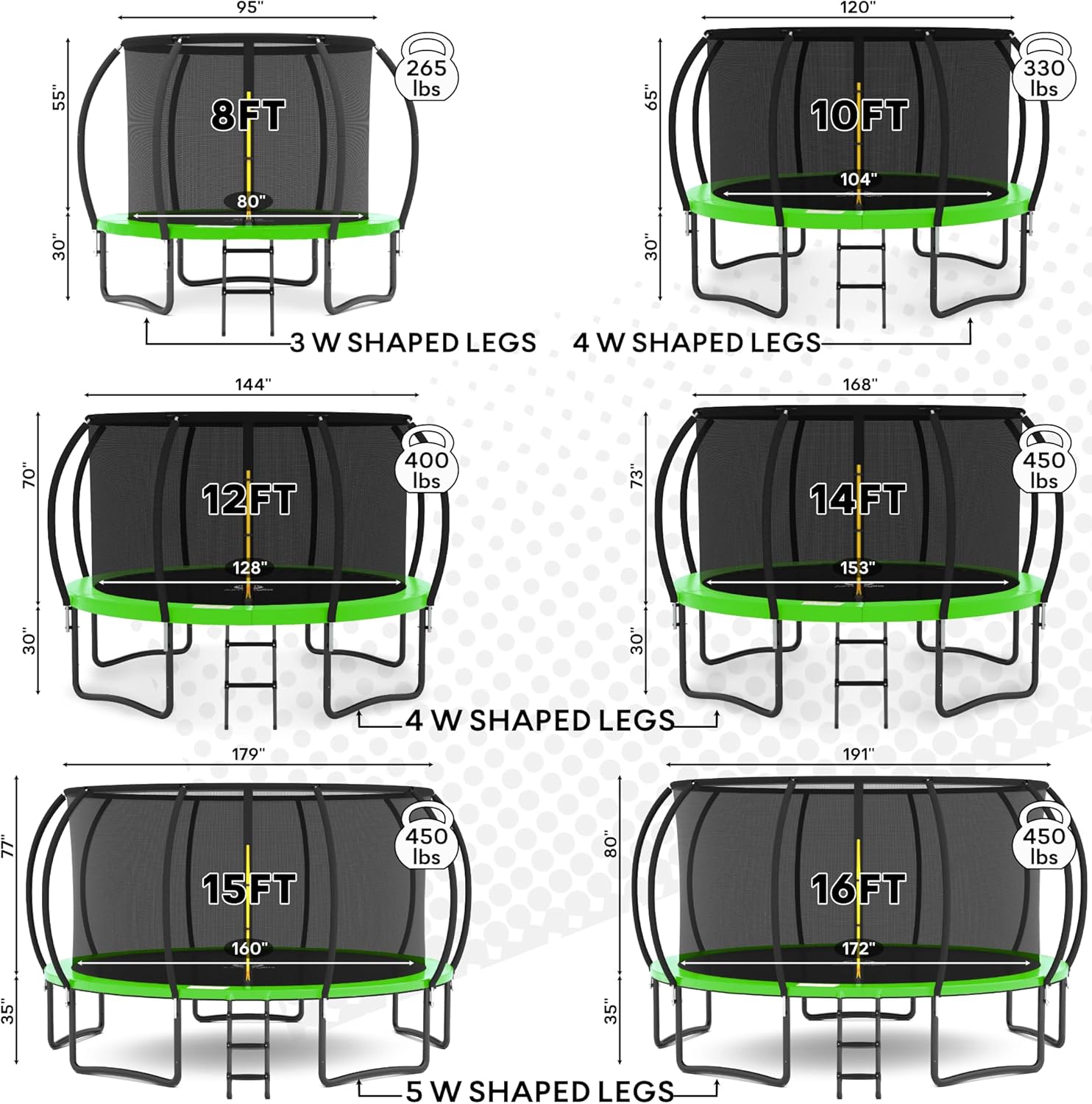 JUMPZYLLA Trampoline Outdoor 12FT with Enclosure and Ladder, ASTM Approved Recreational Trampoline for Kids and Adults, Anti-Rust Coated Frame, Green