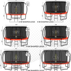 JUMPZYLLA Trampoline Outdoor 12FT with Enclosure and Ladder, ASTM Approved Recreational Trampoline for Kids and Adults, Anti-Rust Coated Frame, Red