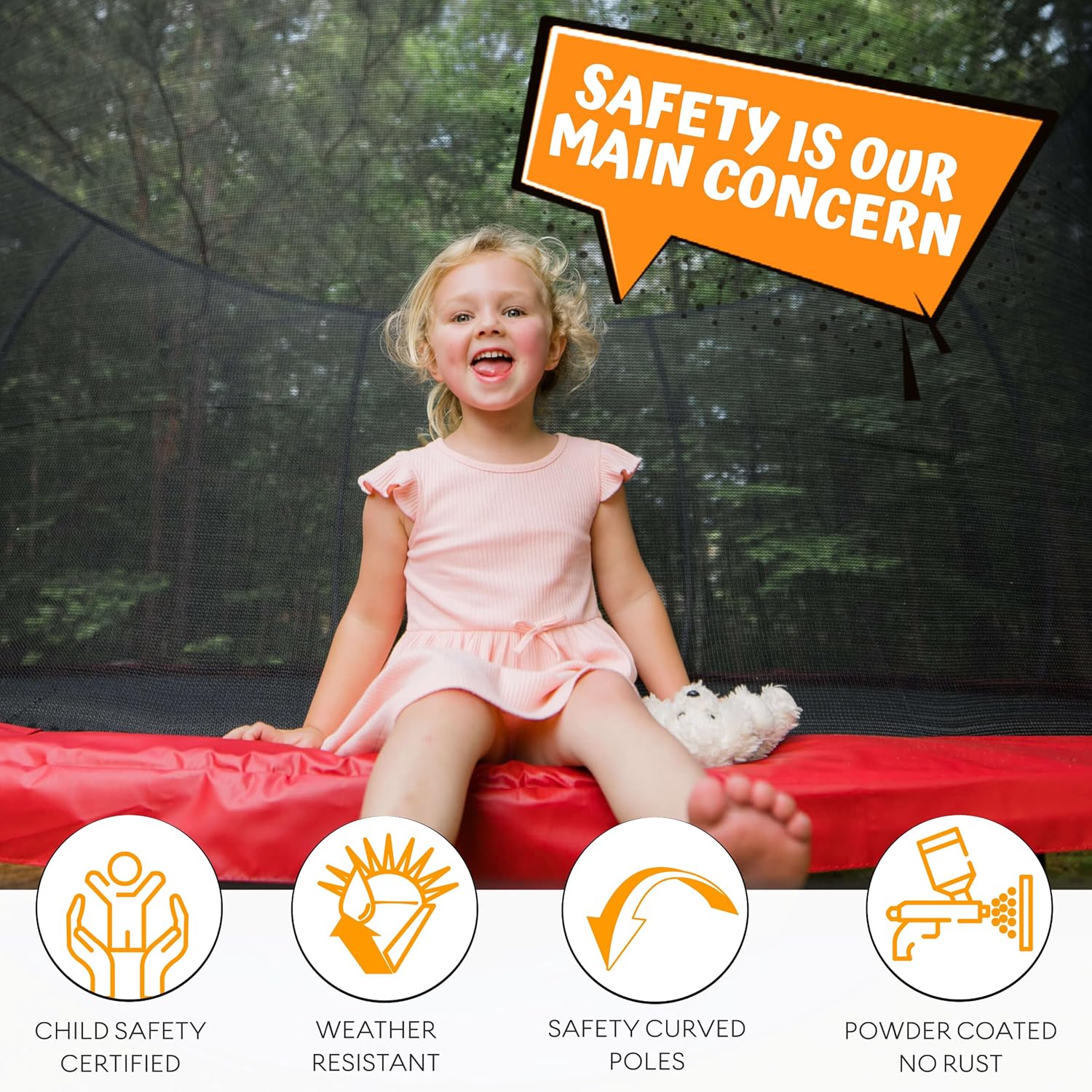 JUMPZYLLA Trampoline Outdoor 12FT with Enclosure and Ladder, ASTM Approved Recreational Trampoline for Kids and Adults, Anti-Rust Coated Frame, Red