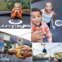JUMPZYLLA Trampoline Outdoor 14FT with Enclosure and Ladder, ASTM Approved Recreational Trampoline for Kids and Adults, Anti-Rust Coated Frame, Black