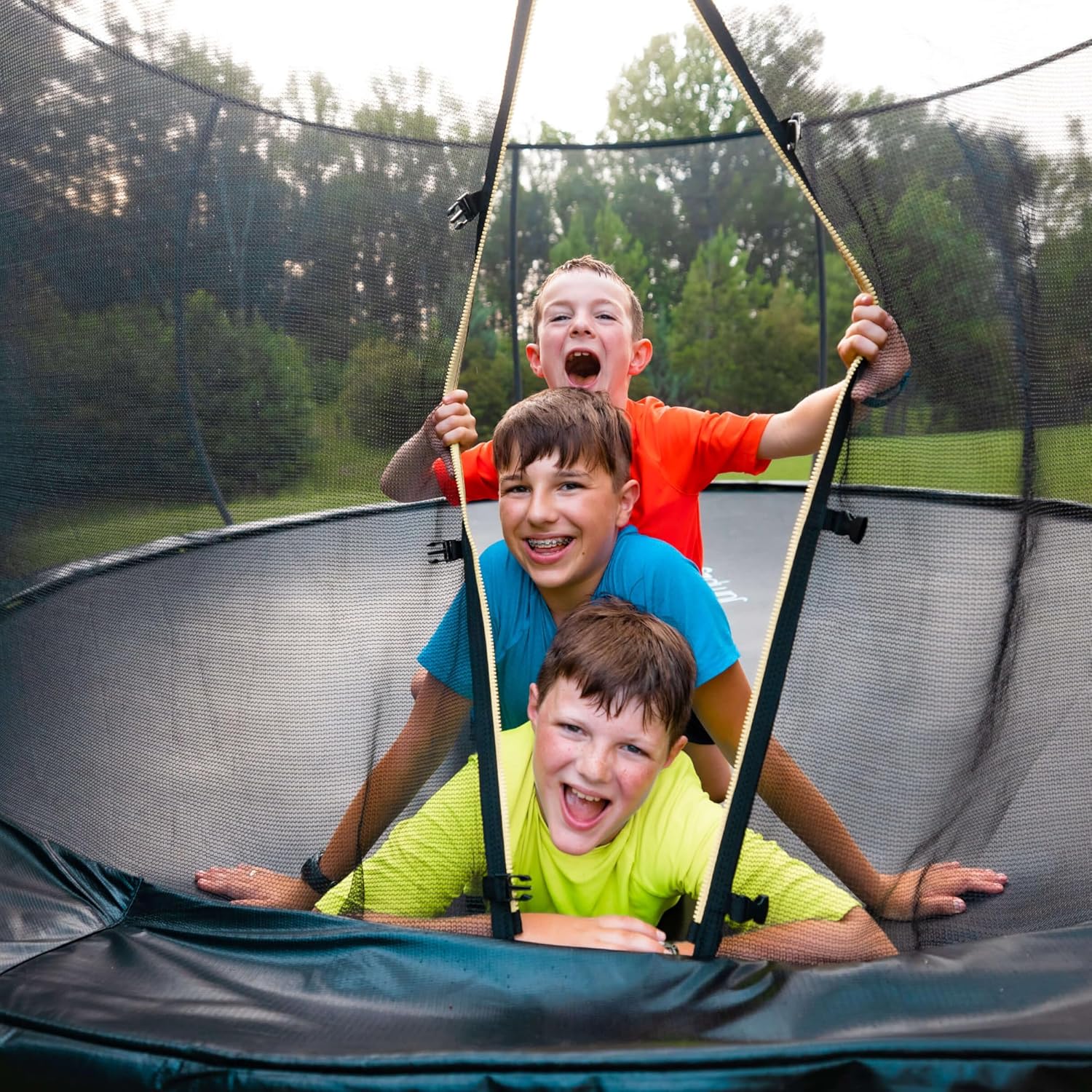 JUMPZYLLA Trampoline Outdoor 14FT with Enclosure and Ladder, ASTM Approved Recreational Trampoline for Kids and Adults, Anti-Rust Coated Frame, Black