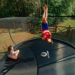 JUMPZYLLA Trampoline Outdoor 14FT with Enclosure and Ladder, ASTM Approved Recreational Trampoline for Kids and Adults, Anti-Rust Coated Frame, Gray
