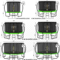 JUMPZYLLA Trampoline Outdoor 14FT with Enclosure and Ladder, ASTM Approved Recreational Trampoline for Kids and Adults, Anti-Rust Coated Frame, Green