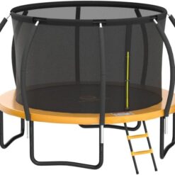 JUMPZYLLA Trampoline Outdoor 14FT with Enclosure and Ladder, ASTM Approved Recreational Trampoline for Kids and Adults, Anti-Rust Coated Frame, Orange