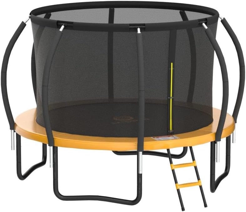 JUMPZYLLA Trampoline Outdoor 14FT with Enclosure and Ladder, ASTM Approved Recreational Trampoline for Kids and Adults, Anti-Rust Coated Frame, Orange