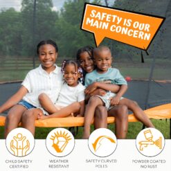 JUMPZYLLA Trampoline Outdoor 14FT with Enclosure and Ladder, ASTM Approved Recreational Trampoline for Kids and Adults, Anti-Rust Coated Frame, Orange