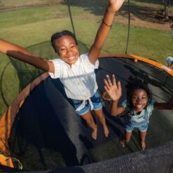 JUMPZYLLA Trampoline Outdoor 14FT with Enclosure and Ladder, ASTM Approved Recreational Trampoline for Kids and Adults, Anti-Rust Coated Frame, Orange