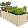 Best Choice Products 8 ft. x 4 ft. x 2 ft. Beige Outdoor Steel Raised Garden Bed, Planter Box for Vegetables, Flowers, Herbs SKY7331