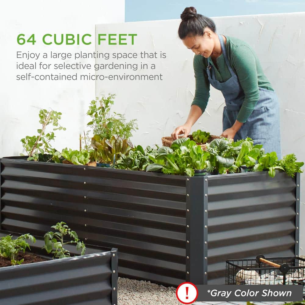 Best Choice Products 8 ft. x 4 ft. x 2 ft. Taupe Outdoor Steel Raised Garden Bed, Planter Box for Vegetables, Flowers, Herbs SKY7330