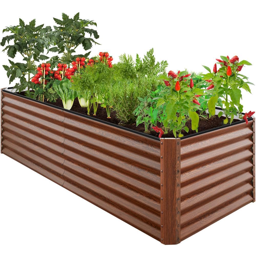 Best Choice Products 8 ft. x 4 ft. x 2 ft. Wood Grain Outdoor Steel Raised Garden Bed, Planter Box for Vegetables, Flowers, Herbs SKY6617