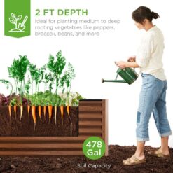 Best Choice Products 8 ft. x 4 ft. x 2 ft. Wood Grain Outdoor Steel Raised Garden Bed, Planter Box for Vegetables, Flowers, Herbs SKY6617