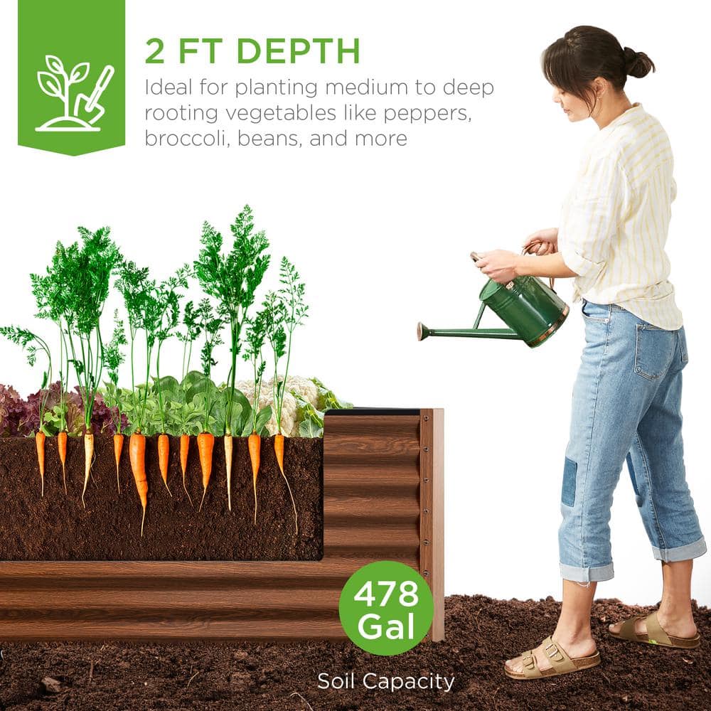 Best Choice Products 8 ft. x 4 ft. x 2 ft. Wood Grain Outdoor Steel Raised Garden Bed, Planter Box for Vegetables, Flowers, Herbs SKY6617