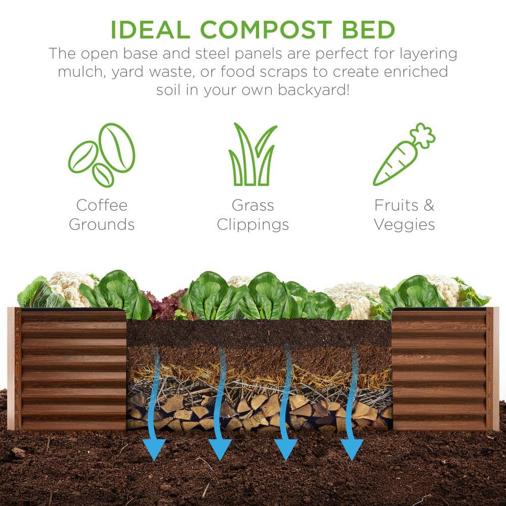 Best Choice Products 8 ft. x 4 ft. x 2 ft. Wood Grain Outdoor Steel Raised Garden Bed, Planter Box for Vegetables, Flowers, Herbs SKY6617