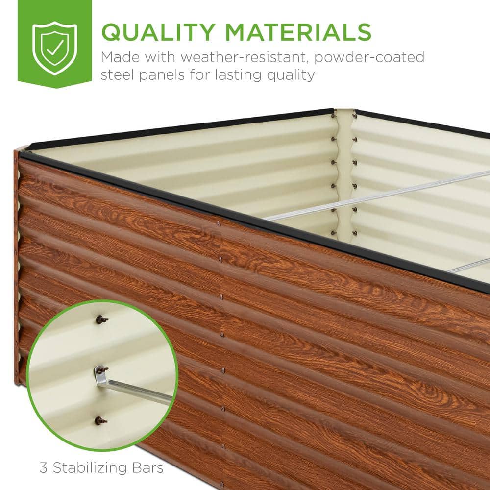 Best Choice Products 8 ft. x 4 ft. x 2 ft. Wood Grain Outdoor Steel Raised Garden Bed, Planter Box for Vegetables, Flowers, Herbs SKY6617