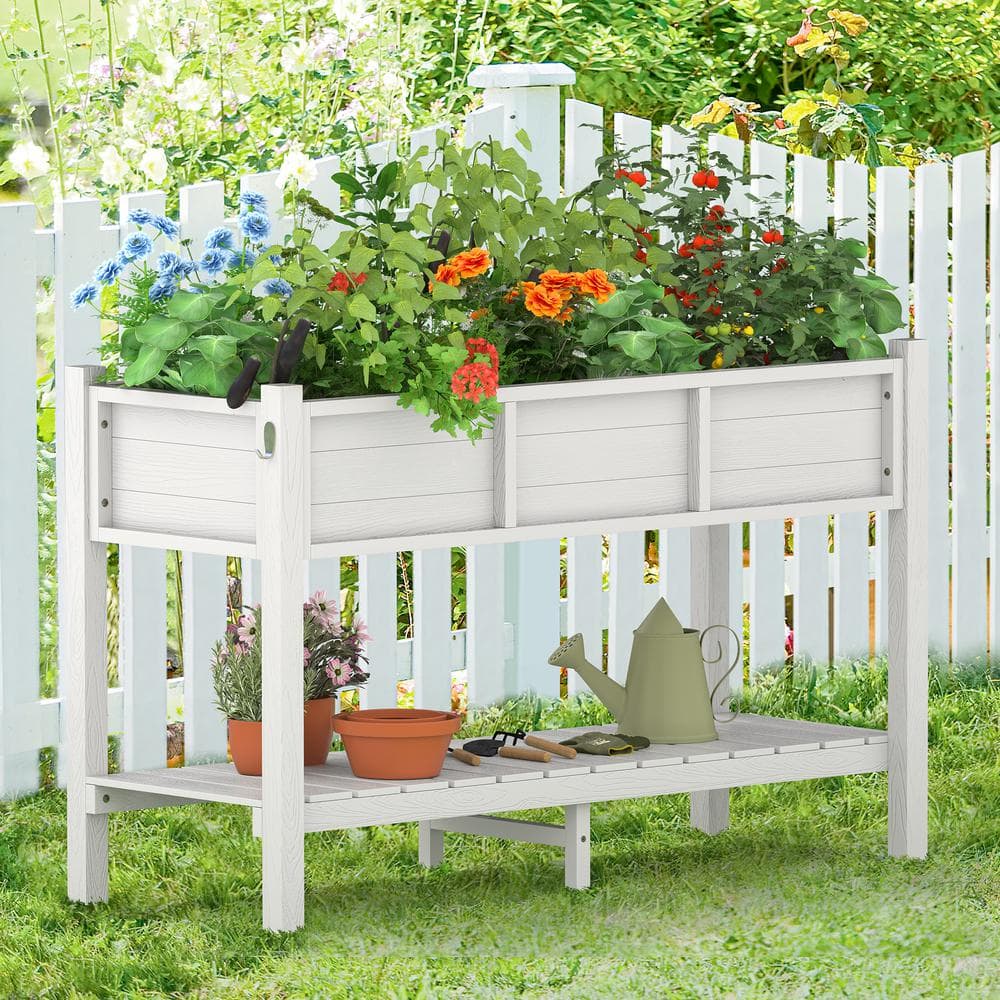 LUE BONA 48 in. x 18 in. x 30 in. White Raised Planter Boxes, Elevated Plastic Garden Bed Stand for Backyard, Patio, Balcony DPTHD230022-6